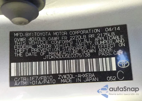 2014 Toyota Prius Three z USA, uszkodzony, nr VIN JTDKN3DU5E0375138